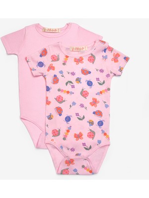 Pembe  Çiçek Desenli Ikili Kız Bebek Zıbın Set - Zoe