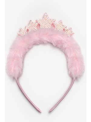 Pembe  Tüylü Yıldız Figürlü Kız Çocuk Taç