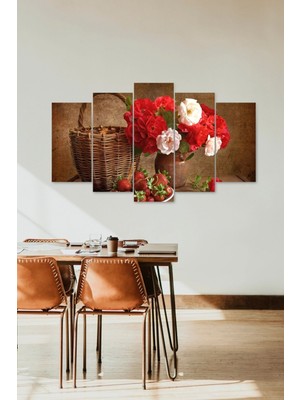 TeknoKapsül Güller ve Çilek 5 Parçalı Mdf Tablo 60 x 100