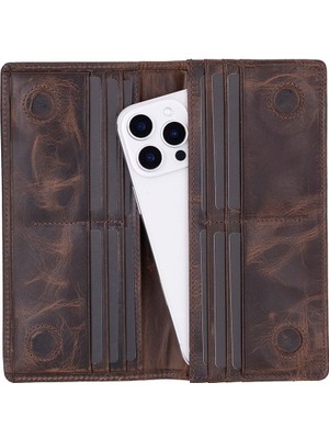 Sinerjim Aura Hakiki Deri, El Yapımı, Telefon Bölmeli, Kadın Cüzdanı, Koyu Kahve