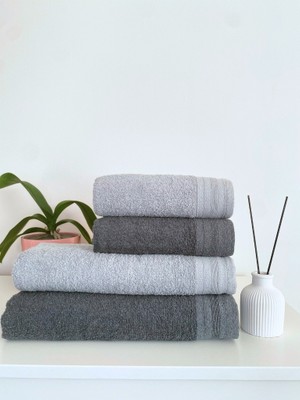 Towboo Eco-Friendly 4'lü Pamuklu Banyo Hamam Seti (Koyu Gri, Açık Gri)