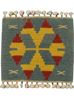 Kilim Antik El Dokuma Kare Köşe Sandalye Minderi Pınarbaşı Kayseri Yün Kilim 0852 - Yeni - Çok Renkli