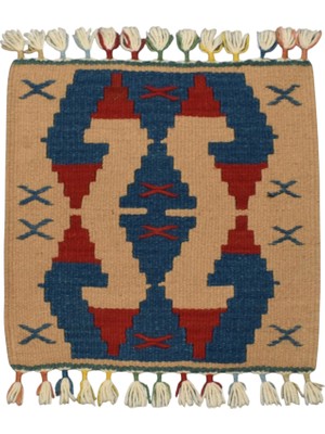 Kilim Antik El Dokuma Kare Köşe Sandalye Minderi Pınarbaşı Kayseri Yün Kilim 0865 - Yeni - Çok Renkli