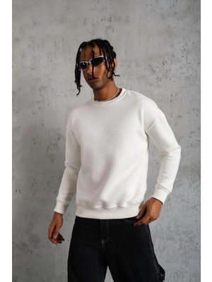 Velmora Fashion Erkek Düz Bisiklet Yaka Sweat - Beyaz