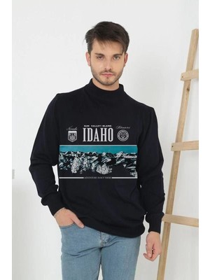 Velmora Fashion Baskılı Yarım Boğazlı Uzun Kol Dokuma Triko - Siyah