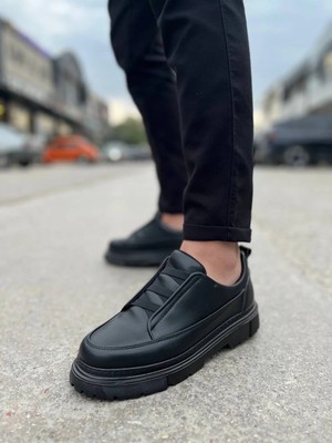 Zerenyus ZRK-703 Premium Siyah Lastikli Günlük Erkek Casual Ayakkabı