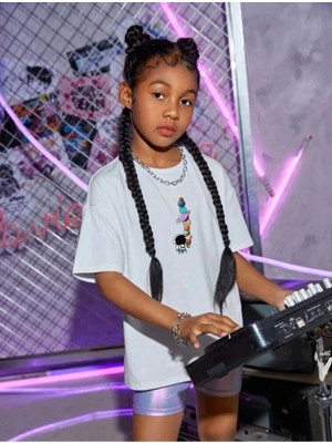 Velmora Fashion Çocuk Unisex Baskılı T-Shirt - Beyaz