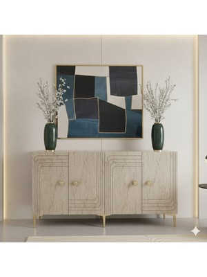 Yumedi Design KA1521BT - Kanel Konsol ,tv Sehpası , Çok Amaçlı Dolap, Kahve Köşesi 150 cm Beyaz-Traverten