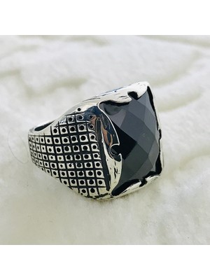 Canka Siyah Zirkon Taşlı 925 Ayar Gümüş Erkek Yüzük