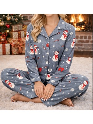 Hepyek Desenli Süet Kumaş Pijama Takım