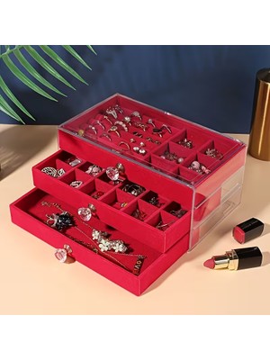 Mobil Shop Çekmeceli Lüks Takı Kutusu Bordo