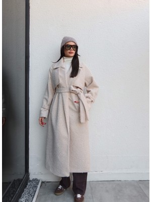 Esra Helvacı Kruvaze Kol Kemerli Kuşaklı Yün Kaban