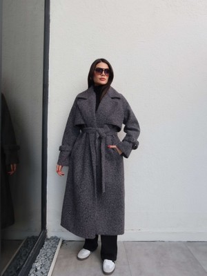 Esra Helvacı Kruvaze Kol Kemerli Kuşaklı Yün Kaban