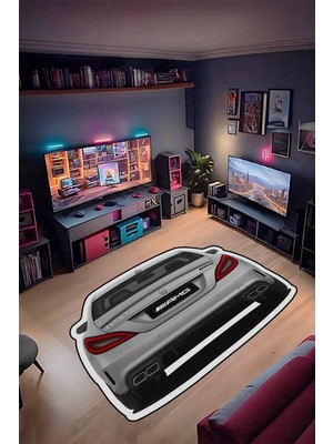 Qatalina Oyuncu Halısı Mercedes Gri Özel Kesim Kaymaz Taban Leke Tutmaz Kaymaz Halı Arka