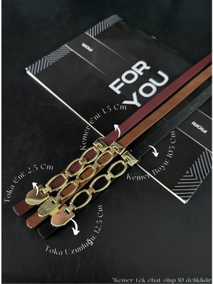Fiori 3'lü Gold Zincir Toka Detaylı Kadın Kemeri, Pantolon Kemeri,