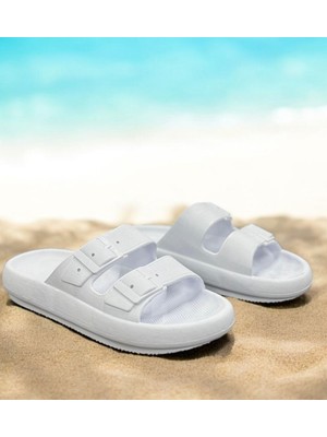 Kantex Kaymaz Kalın Taban Yumuşak Günlük Ev Banyo Balkon Bahçe Havuz Deniz Plaj Için Beyaz Terlik