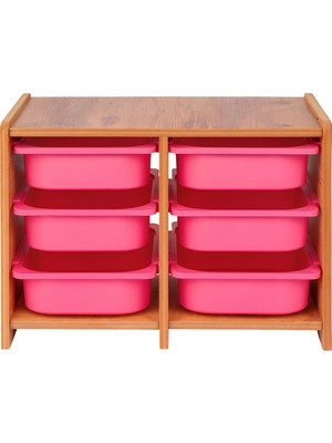 Industrial Living 18MM Mdf Ceviz Çocuk Odası Dolabı, Pembe Çekmeceli 6’lı Düzenleyici Ünitesi 75X45X60