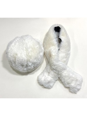 Peluş Kürk Kalpak Şapka Atkı Takımı / 2 li Set