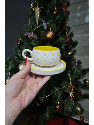 Iles Tekli Papatya Desenli Fincan Tabaklı Yılbaşı, Hediye, Anneye Hediye, Özel Günler