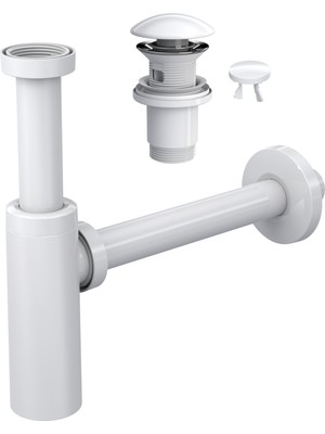 Suera Moon Ayarlanabilir Lavabo Sifonu + Elixir Pop-Up Set (Mat Beyaz- Taşma Delikli)