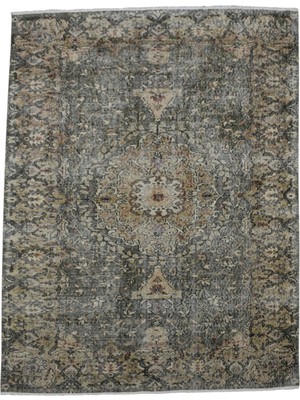 Kilim Antik 5m2 El Dokuma Eskitme Göbekli Yeşil Yün Salon Halısı 0750 - Vintage - Çok Renkli