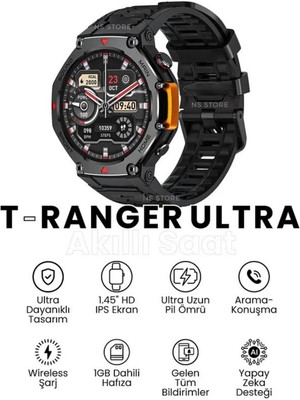 Ns Store T-Ranger Ultra Outdoor Akıllı Saat | Güçlü Batarya, Suya Dayanıklı, Gps Navigasyon