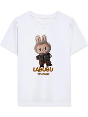 Velmora Fashion Kız Labubu Çocuk Baskılı T-Shirt - Beyaz