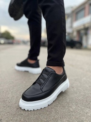 Zerenyus ZRK-703 Premium Siyah Beyaz Lastikli Günlük Erkek Casual Ayakkabı