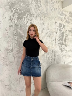 Velmora Fashion Kadın Kısa Kol Badi Bluz - Siyah