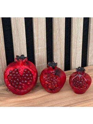 Üçlü Dekoratif Nar Biblo Mermer Dokulu, El Yapımı, Solmaz-Kırılmaz Myk Hediye ve Sanat Atölyesi