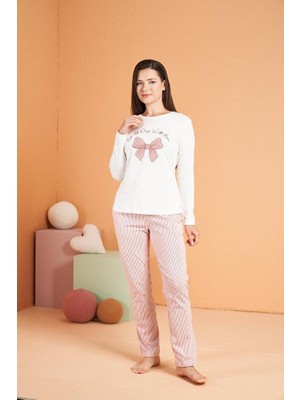 Pjs Kadın Ekru Uzun Kol Pijama Takımı 28003