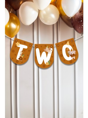 Niksy Design Two Boho Parti Hayvanları Temalı 2 Yaş Banner Parti Süsü