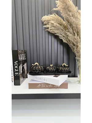 YNSK El Yapımı 3 Lü Dekoratif Seramik Kabak Seti Tepsili