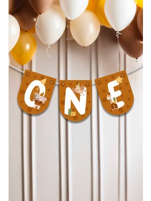 Niksy Design One Boho Parti Hayvanları Temalı 1 Yaş Banner Parti Süsü