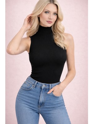 Süsen Lingerie Yüzde Yüz Pamuk Kadın Sıfır Kollu Siyah Fitilli Günlük Boğazlı Atlet, Kadın Pamuklu Atlet