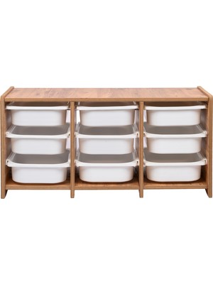 Industrial Living 18MM Mdf Ceviz Çocuk Odası Dolabı, Beyaz Çekmeceli 9’lu Düzenleyici Ünitesi 110X45X60