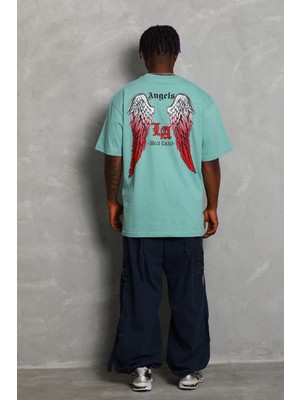 Velmora Fashion Unisex Oversize Baskılı Bisiklet Yaka T-Shirt - Mint Yeşili