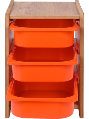 Industrial Living 18MM Mdf Ceviz Çocuk Odası Dolabı, Turuncu Çekmeceli 3’lü Düzenleyici Ünitesi 35X45X60