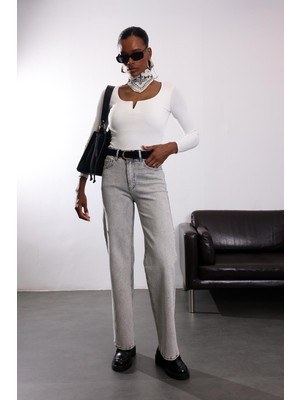 5in1Canpolat Gri Kemerli Likralı Düz Kesim Jean 1005