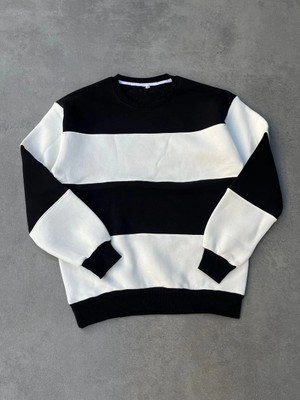 Velmora Fashion Parçalı Bisiklet Yaka Baskılı Sweatshirt - Siyah