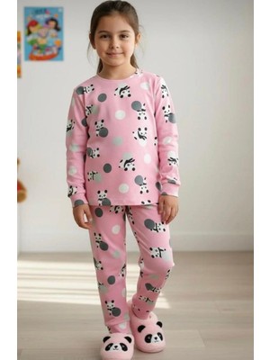 Panda Desenli %100 Pamuk Interlok Kız Çocuk Pijama Takımı
