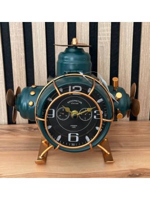 Helikopter Modelli Retro Uçak Masa Saati Metal Gövdeli Dekoratif Saat Myk Hediye ve Sanat Atölyesi
