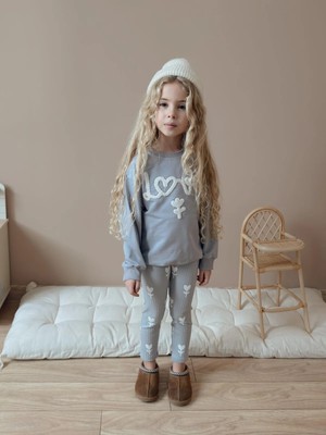 bebexy Love Yazılı Kalp Desenli Alt Üst Takım Gri