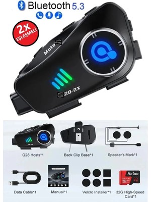 Zenvia Q28 2x 2 Eşleşmeli Motosiklet Kask Bluetooth Kulaklık 1080P Kamera Su Geçirmez Intercom