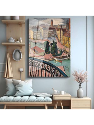 GülsenArt Ernst Ludwig Kirchner Modern Şehir Manzarası Temperli Cam Tablo Duvar Tablosu Dekoratif Tablo