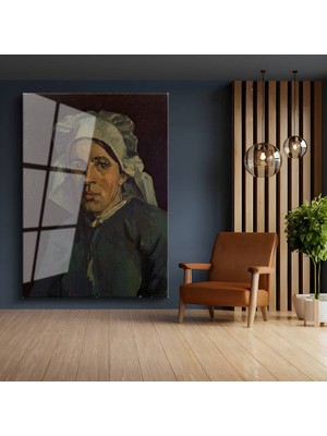 GülsenArt Vincent Van Gogh Beyaz Başlıklı Kadın Portresi Temperli Cam Tablo Duvar Tablosu Dekoratif Tablo