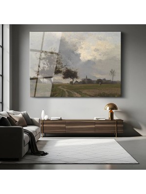 GülsenArt Jean-Baptiste-Temperli Camille Corot Kırsal Peyzaj Doğa Manzarası Temperli Cam Tablo Duvar Tablosu Dekoratif Tablo