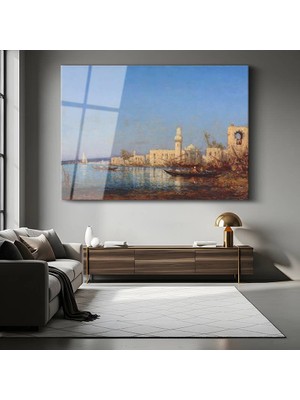 GülsenArt Félix Ziem Doğu Limanı Deniz Manzarası Temperli Cam Tablo Duvar Tablosu Dekoratif Tablo