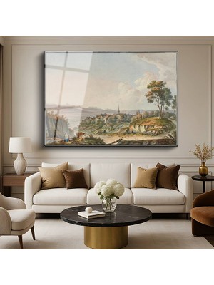 GülsenArt Johann Jakob Meyer Kırsal Köy Peyzaj Manzarası Temperli Cam Tablo Duvar Tablosu Dekoratif Tablo