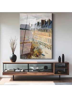 GülsenArt Gustave Caillebotte Paris Sokak Manzarası Temperli Cam Tablo Duvar Tablosu Dekoratif Tablo